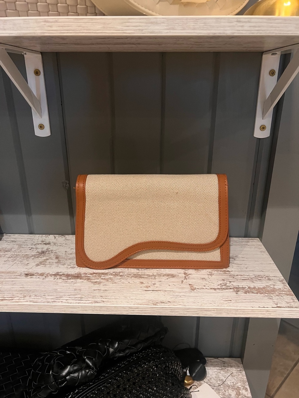 Canvas and Tan Leather Trim Women's Clutch Bag
